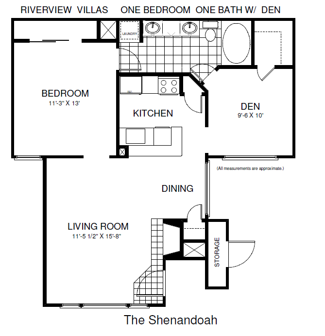 Floor plan for 1 bed, 1 bath, 779 sqft
